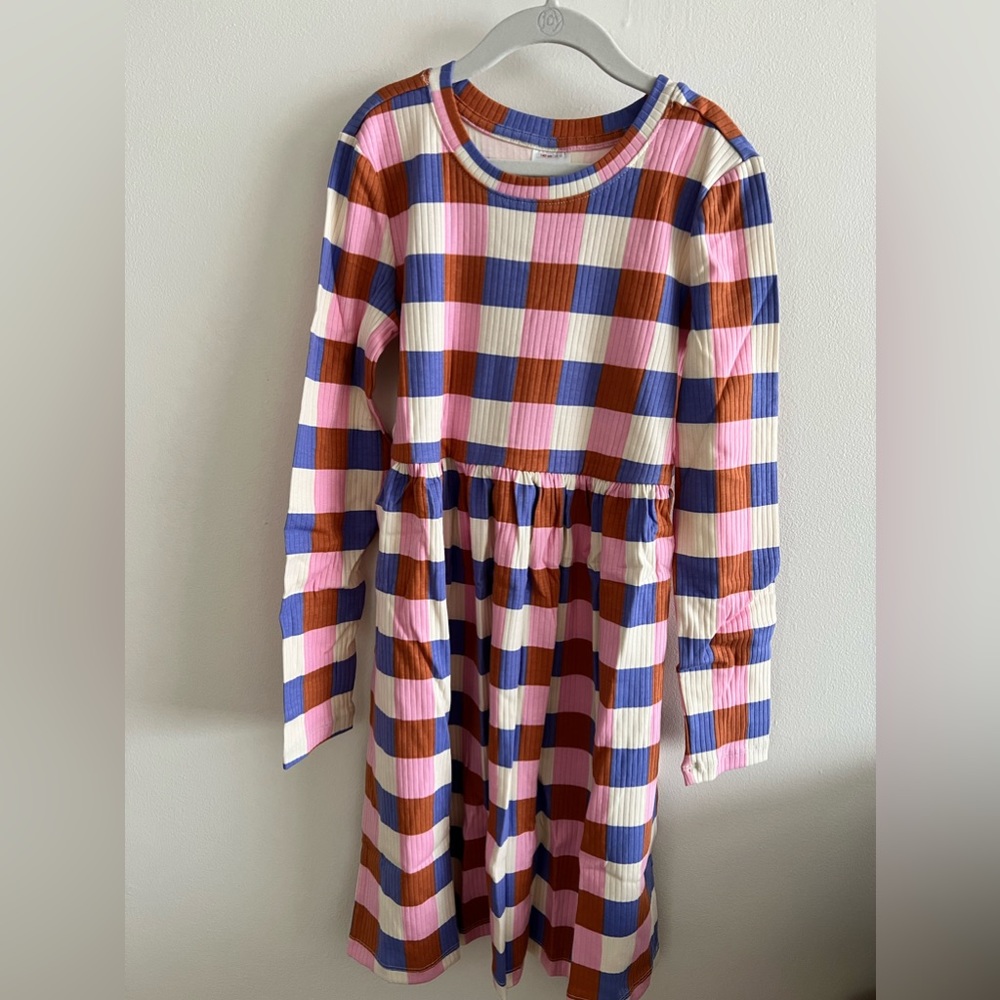 Hanna Andersson Checker Pattern Ribbed Skater Dress